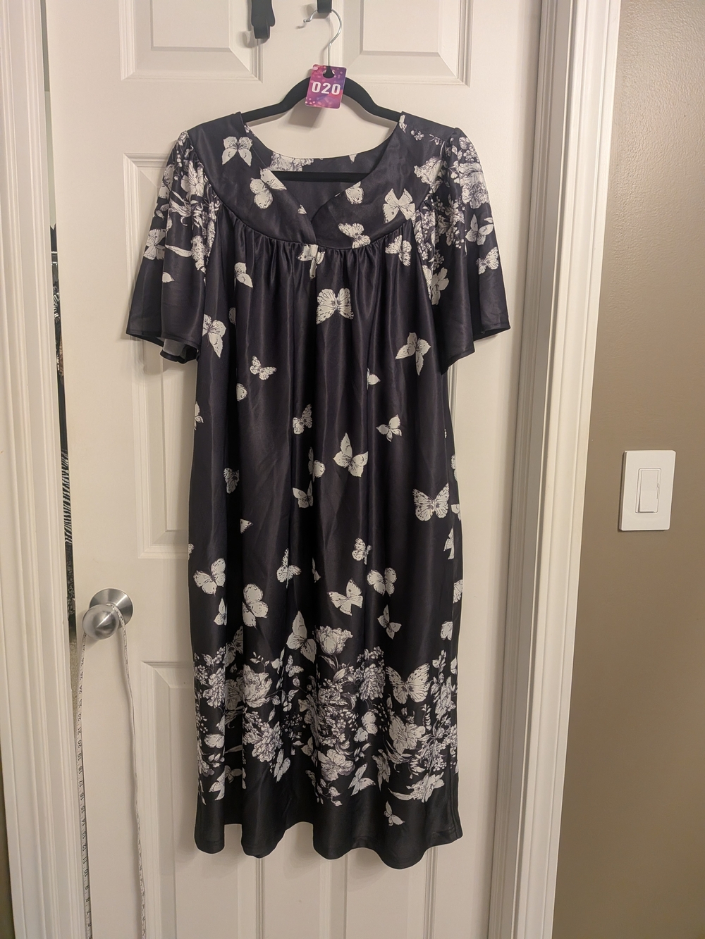 Anthony Richards Black House Dress with White Butterfly Print